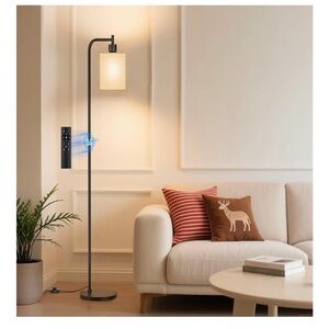 Floor Lamp with Linen Shade, Dimmable Tall Standing Lamp with Remote Control